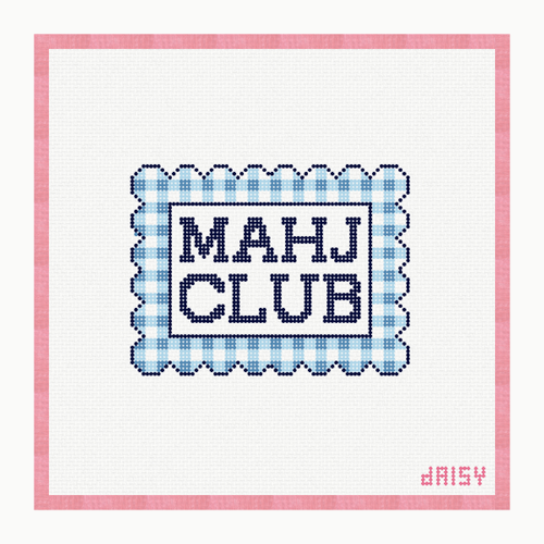Blue MAHJ Club needlepoint canvas