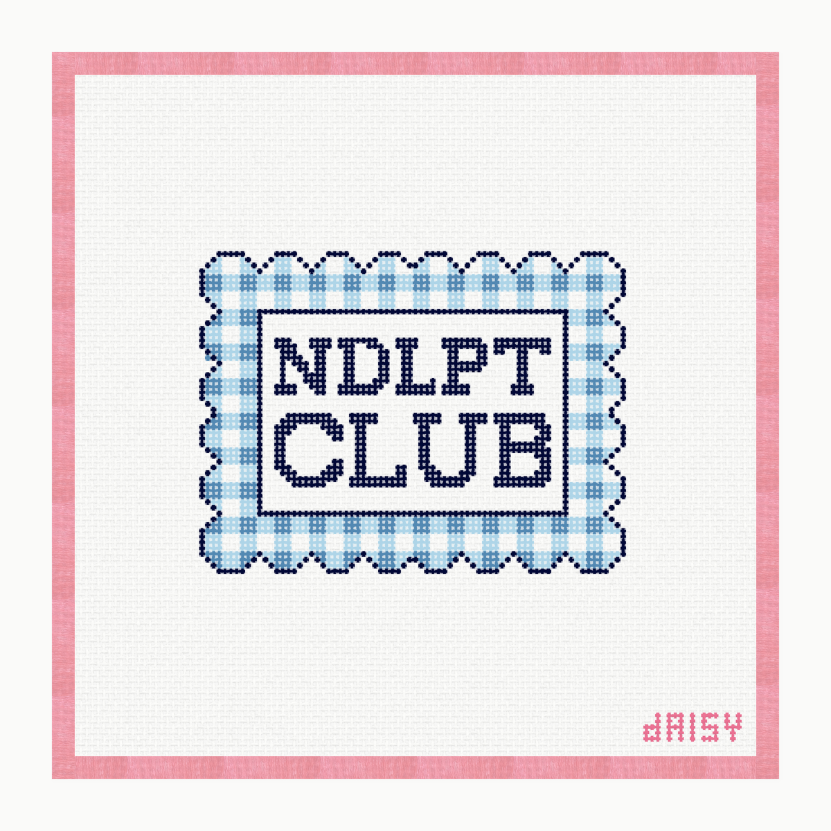 Blue NDLPT Club needlepoint canvas